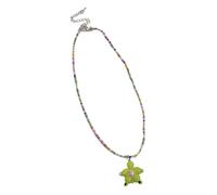 Whltzf Collier de perles avec visage souriant - Pendentif floral tendance - Chaîne de clavicule simple - Bijoux de cou pour fête et usage quotidien - Collier floral unique pour femme - À porter au