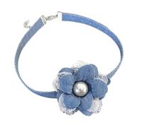 Whltzf Denims - Collier ras du cou court avec grande fleur pour femme - Accessoire tendance 2024 - Collier décontracté