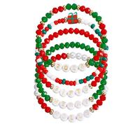 Whltzf Parure de bijoux de Noël avec lettres et perles - Cordon réglable pour femme - Arbre et élan