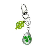 Whltzf Porte-clé porte-bonheur quatre herbes en verre avec pendentif pour téléphone, sangle pour sac, sac à main, accessoire sécurisé pour téléphone