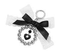 Whltzf Porte-clés minimaliste inspiré des perles - Accessoire de décoration à suspendre - Combinant ruban de dentelle et alliage de construction en alliage de zinc en forme de cœur, Noir , taille