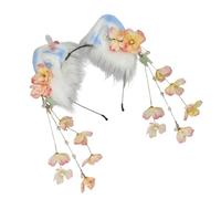 Whltzf Serre-tête en fourrure douce avec oreilles de chat - Pompons suspendus pour costume d'anime - Pour femme et adolescente - Accessoires de fête pour adultes et enfants