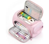 Whltzf Trousse à crayons de grande capacité, plusieurs compartiments, trousse à crayons de voyage, pour fille, étudiante, adulte, rose