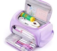 Whltzf Trousse à crayons de grande capacité, plusieurs compartiments, trousse à crayons de voyage, pour fille, étudiante, adulte, violet clair