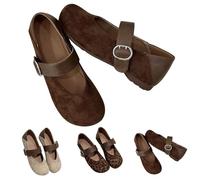 Whmowvn Chaussures plates pour femme - Chaussures bateau fermées - Boucle - Chaussures plates à enfiler - Chaussures basses vintage - Antidérapantes - Robuste - À enfiler - Légères et respirantes