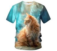 WHNBCW T-shirt amusant avec motif de chat mignon, bleu, Small