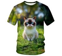 WHNBCW T-shirt avec motif chat mignon et amusant, vert, X-Large