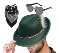 Whnbuij Chapeaux allemands pour l'Oktoberfest - Fedora Oktoberfest 1 ensemble avec foulard, lunettes en cuir synthétique - Accessoires de costume pour adulte - Chapeau bavarois allemand pour