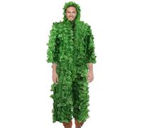 Whnbuij Ghillie Costume Ghillie avec feuille verte de camouflage de forêt 3D Camouflage de sniper feuille Tage Geely Respirant pour la forêt, la chasse dans la jungle, Halloween, la photographie