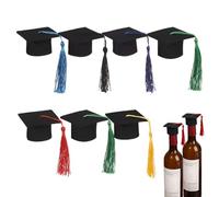 Whnbuij Kit de décoration de chapeau de remise de diplôme | 7 décorations de gâteaux de remise de diplôme avec pompons, chapeau miniature, accessoire décoratif pour l'école, le collège, la maternelle