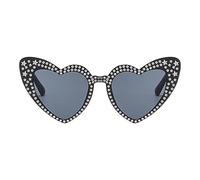 Whnbuij Lunettes de soleil en strass en forme de cœur, lunettes de soleil tendance en en forme de cœur, lunettes de soleil vintage tendance pour anniversaire, Saint-Valentin, Noir, Voir