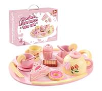 Whnbuij Set de thé pour | 16 pièces en bois avec desserts, jeu symbolique - Thé pour filles de 6 à 8 ans, fête des , Thanksgiving, jours fériés, vacances et année