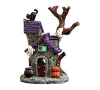 Whnbuij Spooky Manor Résine - Élégante figurine d'Halloween à LED, petite maison éclairée | effrayant lumineux avec détails fantômes, décoration de table étrange pour cheminée, chambre à