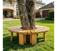 Whnoorher Banc d'arbre Circulaire en Bois, Banc de Loisirs de Jardin extérieur, Dos Nu, Enveloppant Autour des bancs d'arbre, Surface Lisse pour Cour, entrée, Patio, Ombre(Wood Color,Round)