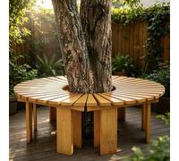 Whnoorher Banc d'arbre Enveloppant pour Jardin, Banc d'arbre sans Dossier, siège de Jardin Semi-Circulaire incurvé en Bois pour Patio, Ombre, Cour, Plantes, bancs d'extérieur(Round)