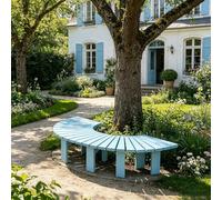 Whnoorher Banc de Jardin Rond en Bois résistant aux intempéries, Banc d'arbre d'extérieur, sans Dossier, pour Patio, Ombre, Cour, entrée, siège à Lattes (Bleu, Blanc)(Bleu,Half Round)