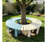 Whnoorher Banc de Jardin Rond en Bois résistant aux intempéries, Banc d'arbre d'extérieur, sans Dossier, pour Patio, Ombre, Cour, entrée, siège à Lattes (Bleu, Blanc)(Blanc,Round)