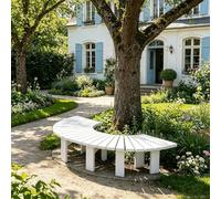 Whnoorher Banc de Jardin Rond en Bois résistant aux intempéries, Banc d'arbre d'extérieur, sans Dossier, pour Patio, Ombre, Cour, entrée, siège à Lattes (Bleu, Blanc)(Blanc,Half Round)