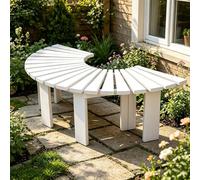 Whnoorher Banc de Jardin Rond en Bois sans Dossier, résistant aux intempéries, Enveloppant Autour d'un Arbre, siège à Lattes pour Patio, Ombre, Porche, Tabouret de Repos(Blanc,Half Round)
