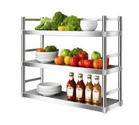 Whnoorher Étagère en Acier Inoxydable 304, étagère de Rangement pour légumes, Plats et épices pour Garde-Manger de Cuisine, Support Mural à 3 Niveaux avec Protections latérales(60x30x75cm)