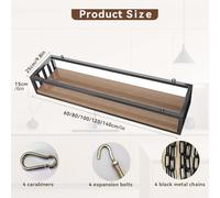 Whnoorher Étagère Suspendue Flottante montée sur étagère de Plafond, étagères de Rangement polyvalentes avec Article en chaîne en Fer Noir et Support pour Plantes Suspendu Flottant(B,140x25x15cm)