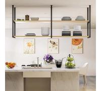 Whnoorher Étagères flottantes de Plafond à 2 Niveaux, étagère de Rangement Suspendue en Bois, égouttoir à Vaisselle pour Restaurant, Salon, Cuisine, Maison(2-Layer 120x30x80cm)