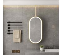 Whnoorher Miroir LED Ovale pour Salle de Bain, à Suspendre au Plafond ou au Mur, avec éclairage réglable, idéal au-Dessus du lavabo, dans Une Chambre, Un Salon ou Une entrée - Or(40cmx60cm)