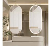 Whnoorher Miroir Ovale doré à LED, à Fixer au Plafond, avec Cadre en métal décoratif et éclairage réglable, en Verre HD, pour Salle de Bain, entrée ou Chambre. Modèle Simple.(50cmx70cm)