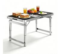 Whnoorher Table à Manger extérieure portative en Aluminium | Table Utilitaire Pliable en Deux avec poignée de Transport | 3 Tables à tréteaux escamotables à Hauteur réglable(Noir,120cm/3.9ft)