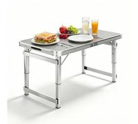 Whnoorher Table à Manger extérieure portative en Aluminium | Table Utilitaire Pliable en Deux avec poignée de Transport | 3 Tables à tréteaux escamotables à Hauteur réglable(Gris,120cm/3.9ft)