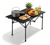 Whnoorher Table de Camping Portable Table Pliante d'extérieur Tables enroulables compactes avec Sac de Rangement et Conception à Clipser pour Pique-Nique, Grill, randonnée(Noir,120cmx55cmx50cm)
