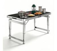 Whnoorher Table de Camping Tables de Pique-Nique réglables portatives Pliables avec 3 Tables en Aluminium à Hauteur réglable pour Cuisine de fête Fournitures de Camping(Noir,80cm/2.6ft)