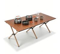 Whnoorher Table Portable en Acier au Carbone pour Le Camping Essentials Table Pliante à Plateau Roulant avec Conception à Clipser pour hayon Pique-Nique Grill randonnée Tables(Brun,145cmx70cmx51cm)