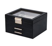 Whoasyst Boîte à bijoux multifonctionnelle à trois couches avec fenêtre transparente en cuir synthétique - Matériel doré pour un usage domestique - Organiseur de bijoux à trois couches