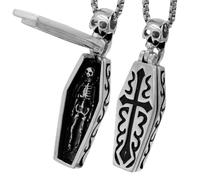 Whoasyst Cercueil de vampire en acier inoxydable avec pendentif en forme de cercueil en forme de tête de mort pour homme et femme