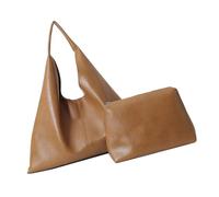 Whoasyst Élégant sac à main souple pour femme avec sac sous les bras rétro en cuir PU grande capacité 2pcs ensemble pour voyage et travail sacs à main de grande capacité, marron, One Size