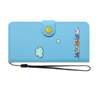 Whoasyst Étui portefeuille en cuir synthétique avec 3 emplacements pour cartes, sangles et support avec dragonne amovible et support pliable