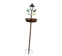 Whoasyst Fontaine solaire en fer solide avec lumières LED pour décoration de jardin et observation de la faune jour et nuit Bain d'oiseaux au sol