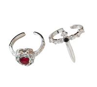 Whoasyst Lot de 2 bagues gothiques uniques en forme de cœur, design artistique, taille réglable pour couples et cadeaux, bijoux d'amour foncé, A, Comme décrit, Comme décrit.