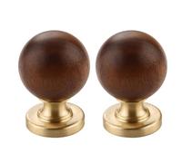 Whoasyst Lot de 2 boutons de tiroir ronds en bois naturel et laiton pour décoration de maison - Installation simple pour meubles et armoires - Tirette de tiroir en laiton