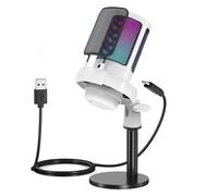 Whoasyst Microphone USB avancé avec effets d'éclairage colorés pour ordinateur portable, jeux en direct, réduction du bruit de fond, microphone cadeau
