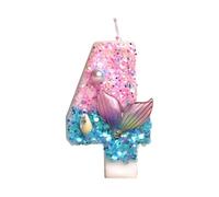 Whoasyst Numéro sur le thème des sirènes avec paillettes et perles - Cire de paraffine sans danger pour les fêtes d'anniversaire d'enfants et décorations de gâteaux - Décoration d'anniversaire sous