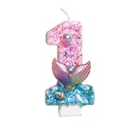 Whoasyst Numéro sur le thème des sirènes avec paillettes et perles - Cire de paraffine sans danger pour les fêtes d'anniversaire d'enfants et décorations de gâteaux - Décoration d'anniversaire sous