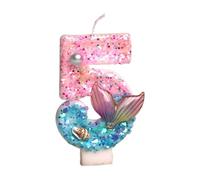 Whoasyst Numéro sur le thème des sirènes avec paillettes et perles - Cire de paraffine sans danger pour les fêtes d'anniversaire d'enfants et décorations de gâteaux - Décoration d'anniversaire sous