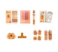 Whoasyst Papeterie scolaire dessin animé avec grande trousse à crayons gel stylo à bille surligneur trombone autocollant règle gomme multi-compartiments Capybara Stationeries