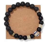 Whoasyst Perles en pierre volcanique de 8 mm plaquées or avec diamants réglables pour femmes mauvais yeux