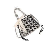 Whoasyst Sac à bandoulière pratique pour femme avec bordure en perles colorées et intérieur spacieux en PVC, Argenté., One Size