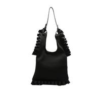 Whoasyst Sac à main vintage aux aisselles de couleur unie vive pour femme avec bordure plissée à volants sous les bras de grande capacité Sac à main à bandoulière plissée, Noir , One Size