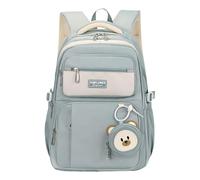 Whoasyst Sac d'école tendance en tissu Oxford pour filles et garçons, sac à livres avec pendentif en peluche pour tous les jours, sac d'école décontracté essentiel, bleu