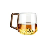 Whoasyst Tasse en verre borosilicate avec poignée en bois 450 ml pour café et thé, design unique sculpté en 3D